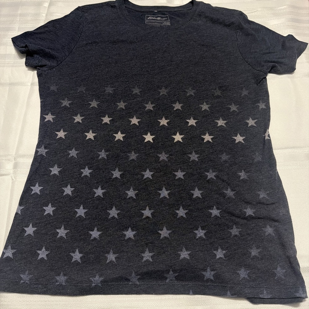 Eddie Bauer Womens XL T-Shirt Charcoal Gray Heather Star Graphic Short Sleeve